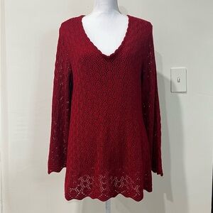 CATO Cranberry Red Lace Boho Scalloped Knit Underlined Tunic Sweater 18/20W